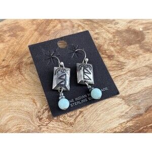 Vintage Sterling Silver 925 Dangle Earrings Elephants & Green Marbled Jade Bead